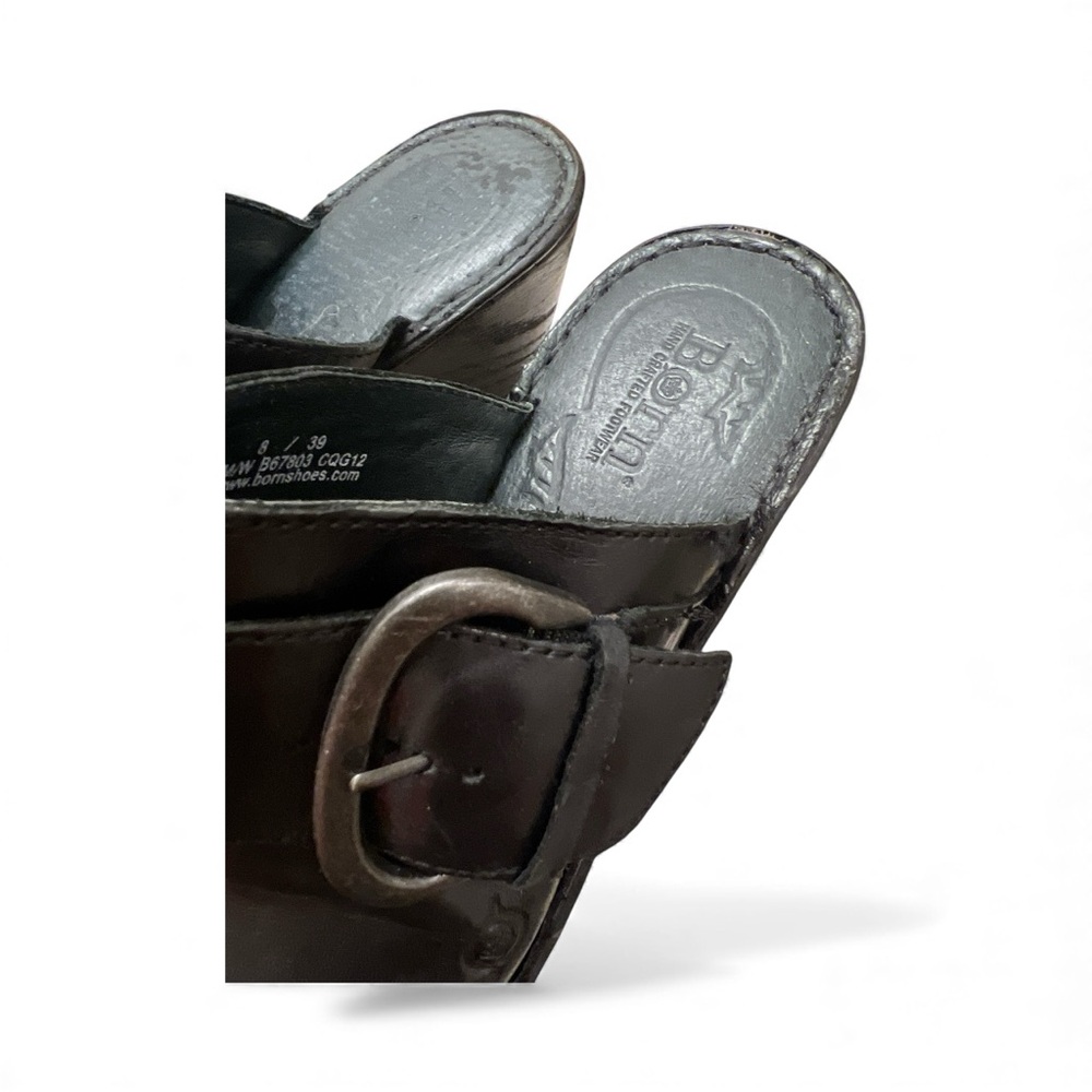 NEW Black Leather Biker Clogs 3.5 Chunky Heel Buckle Moto Platform Shoes Sz 8 - Picture 6 of 14